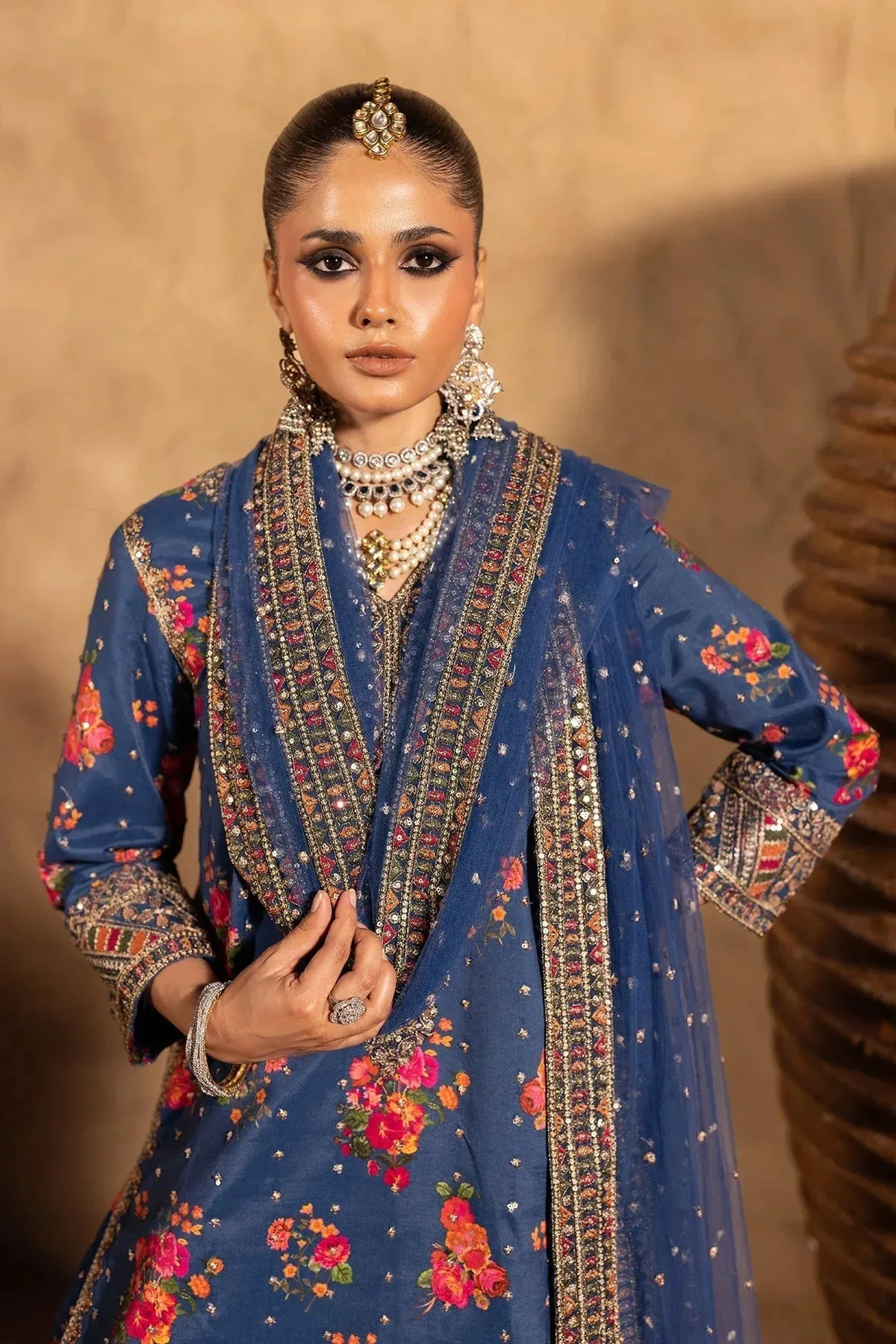 Charizma Festive Pret Navy Blue Raw Silk – view 3 – Poshaq