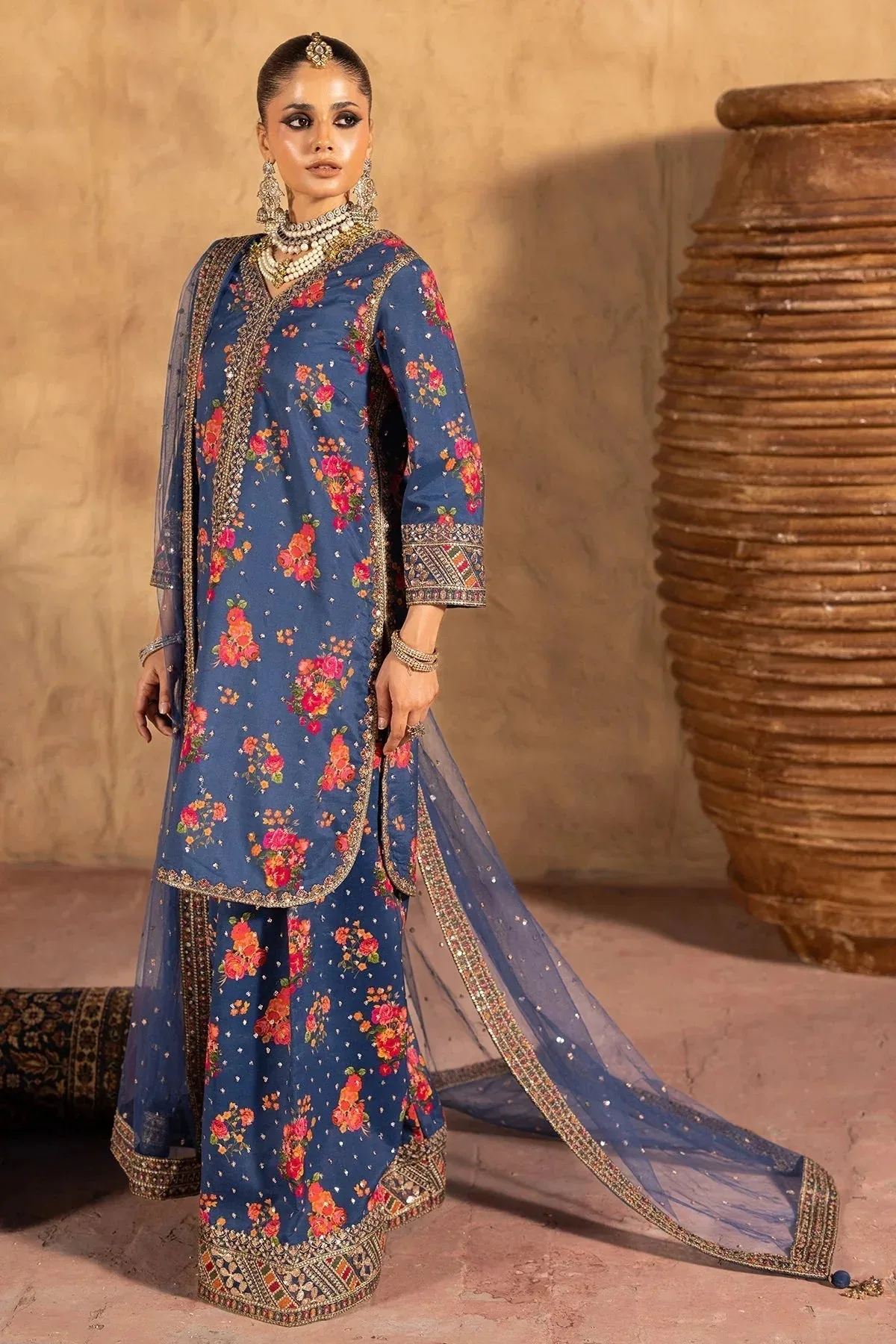 Charizma Festive Pret Navy Blue Raw Silk – view 5 – Poshaq