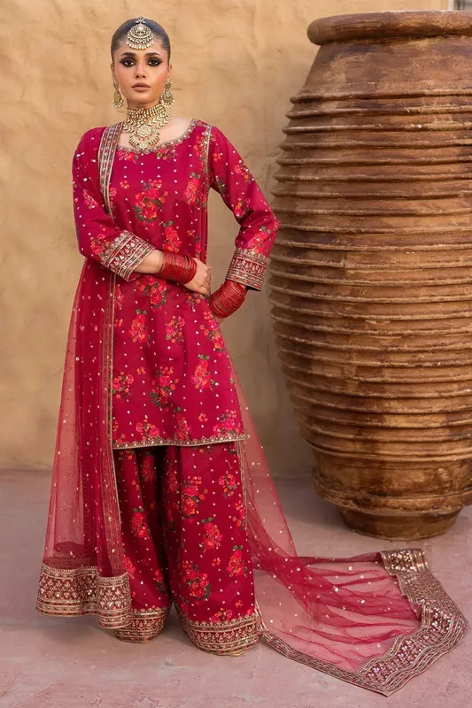 Charizma Festive Pret Carmine Raw Silk – view 1 – Poshaq