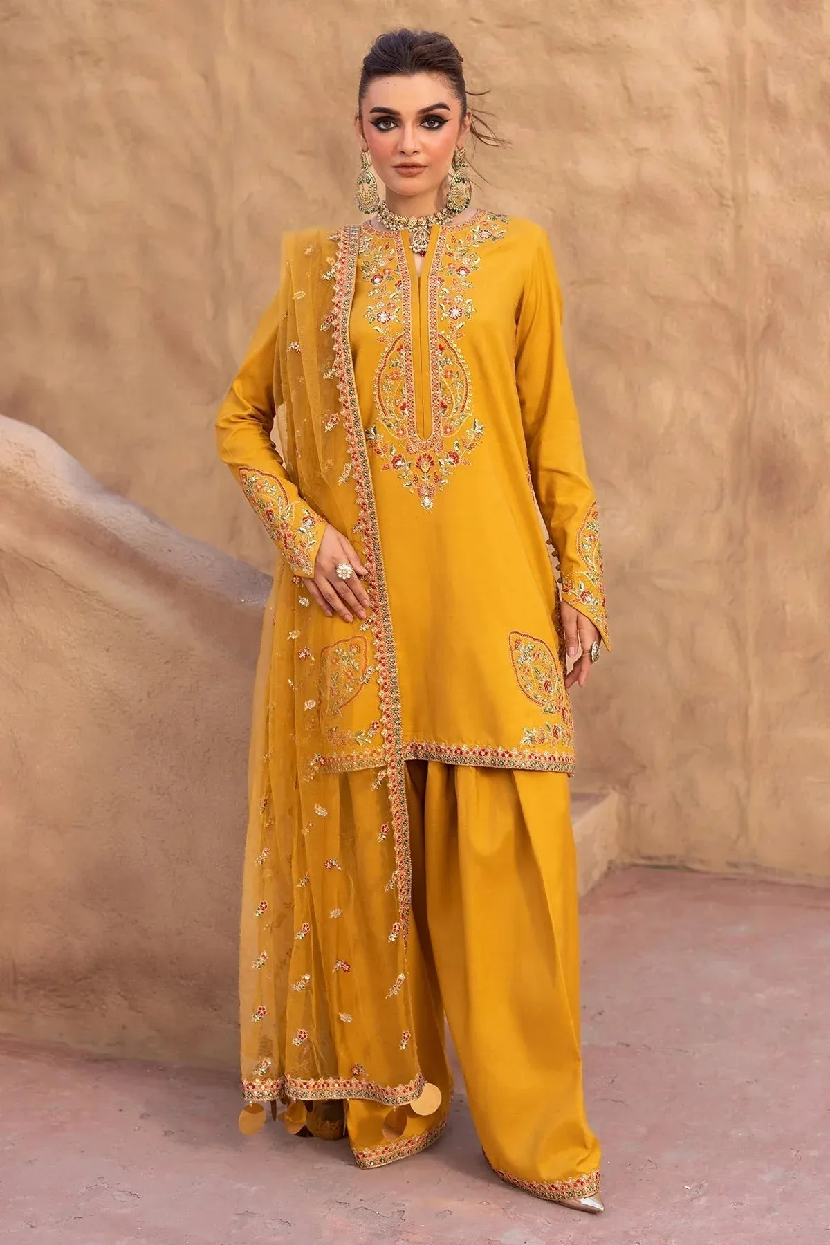 Charizma Festive Pret Mustard Yellow Raw Silk – view 1 – Poshaq