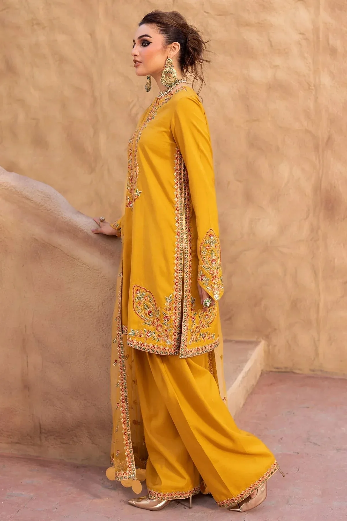 Charizma Festive Pret Mustard Yellow Raw Silk – view 2 – Poshaq