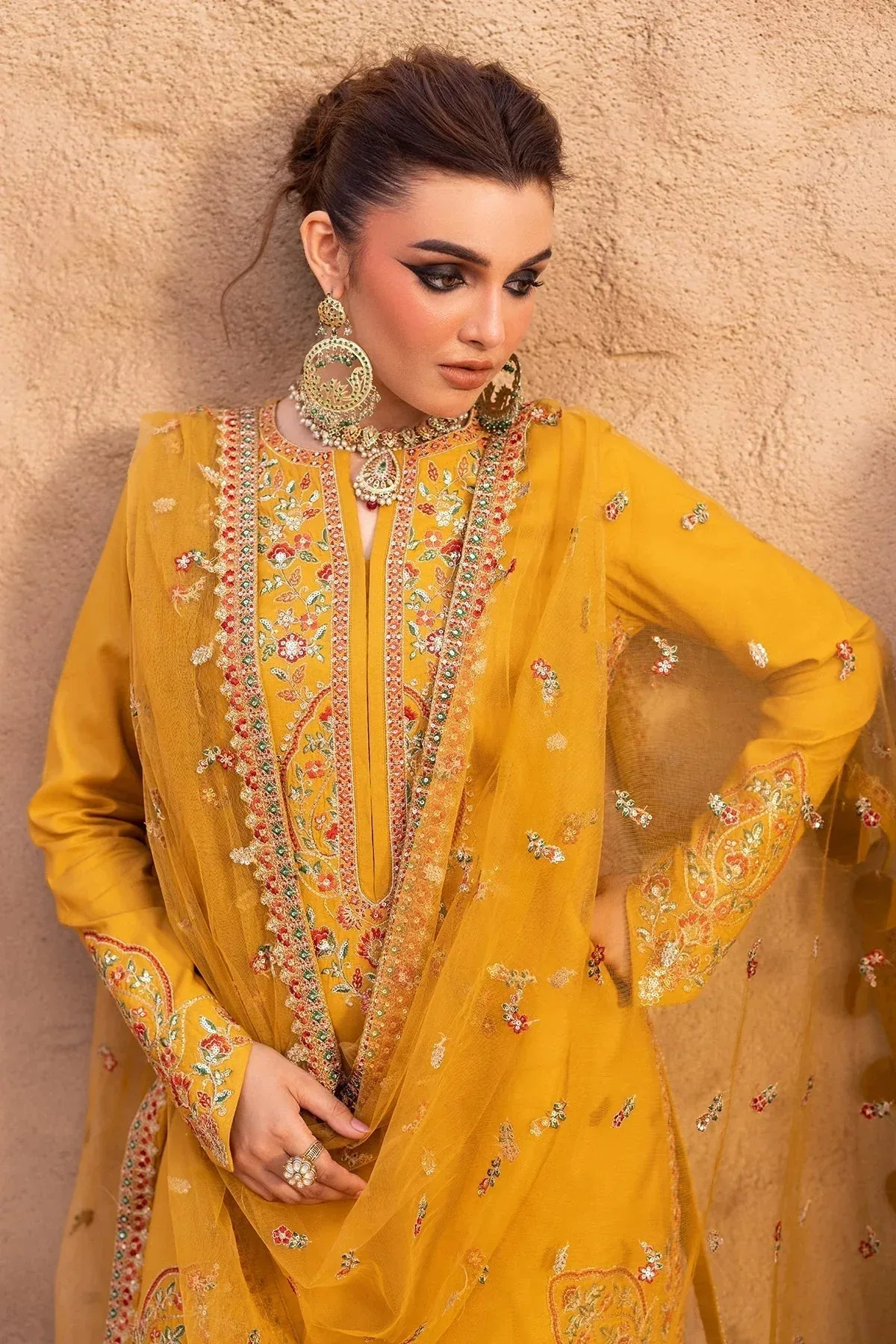 Charizma Festive Pret Mustard Yellow Raw Silk – view 3 – Poshaq