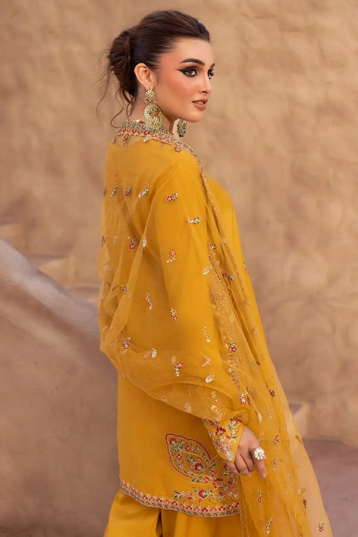 Charizma Festive Pret Mustard Yellow Raw Silk – view 5 – Poshaq