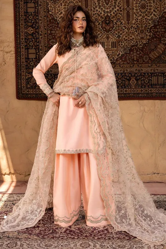 Charizma Festive Pret Peach Pink Raw Silk – view 1 – Poshaq
