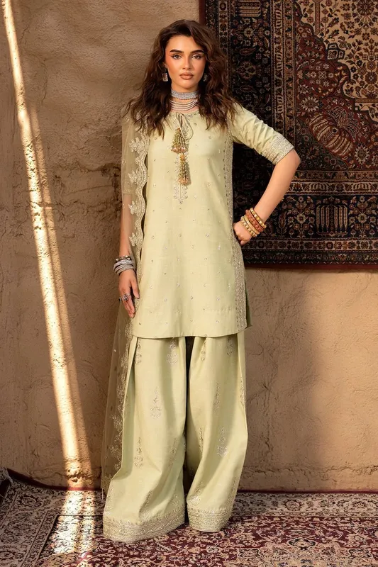 Charizma Festive Pret Apple Green Raw Silk – view 1 – Poshaq
