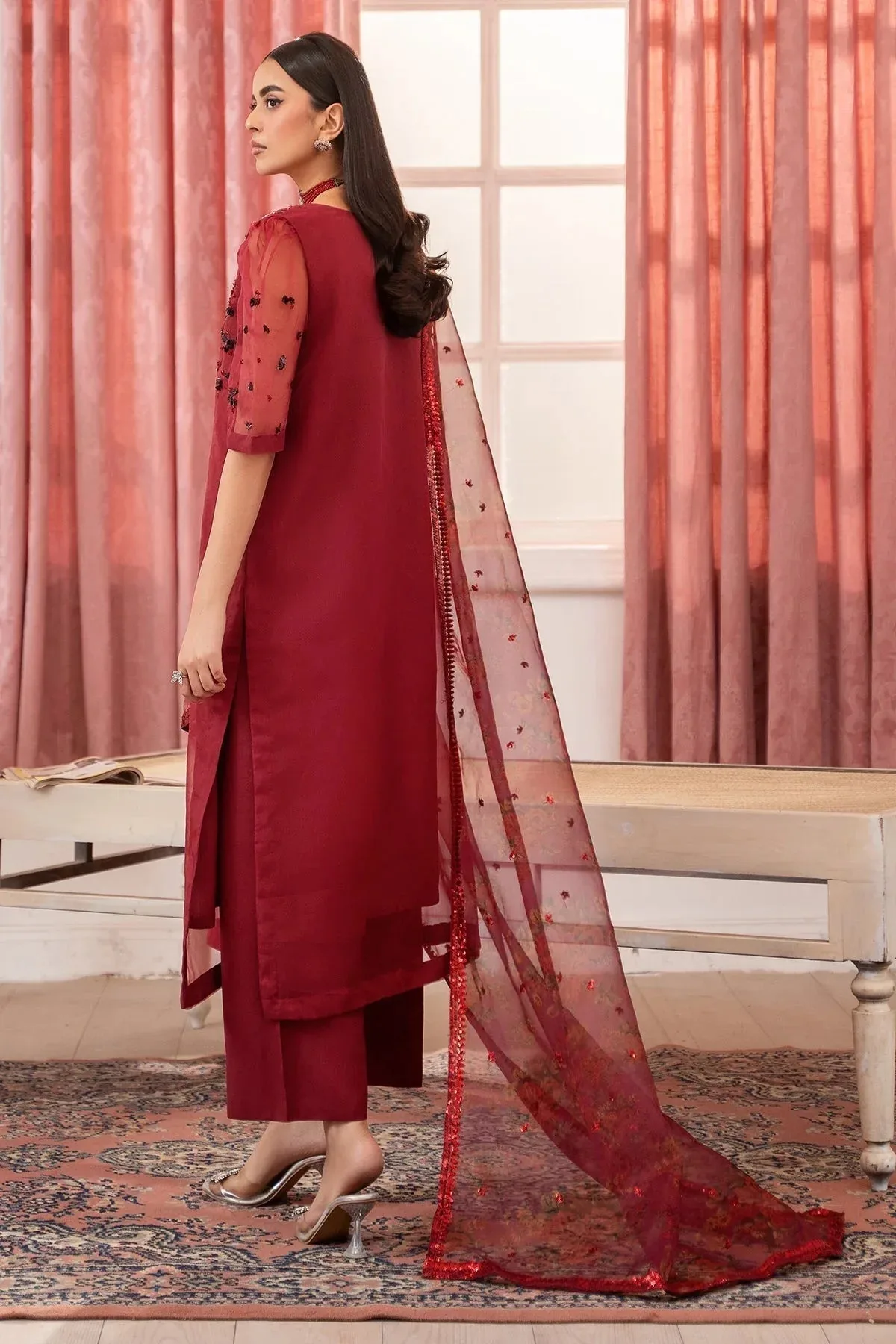 Charizma Festive Pret Maroon Raw Silk – view 2 – Poshaq