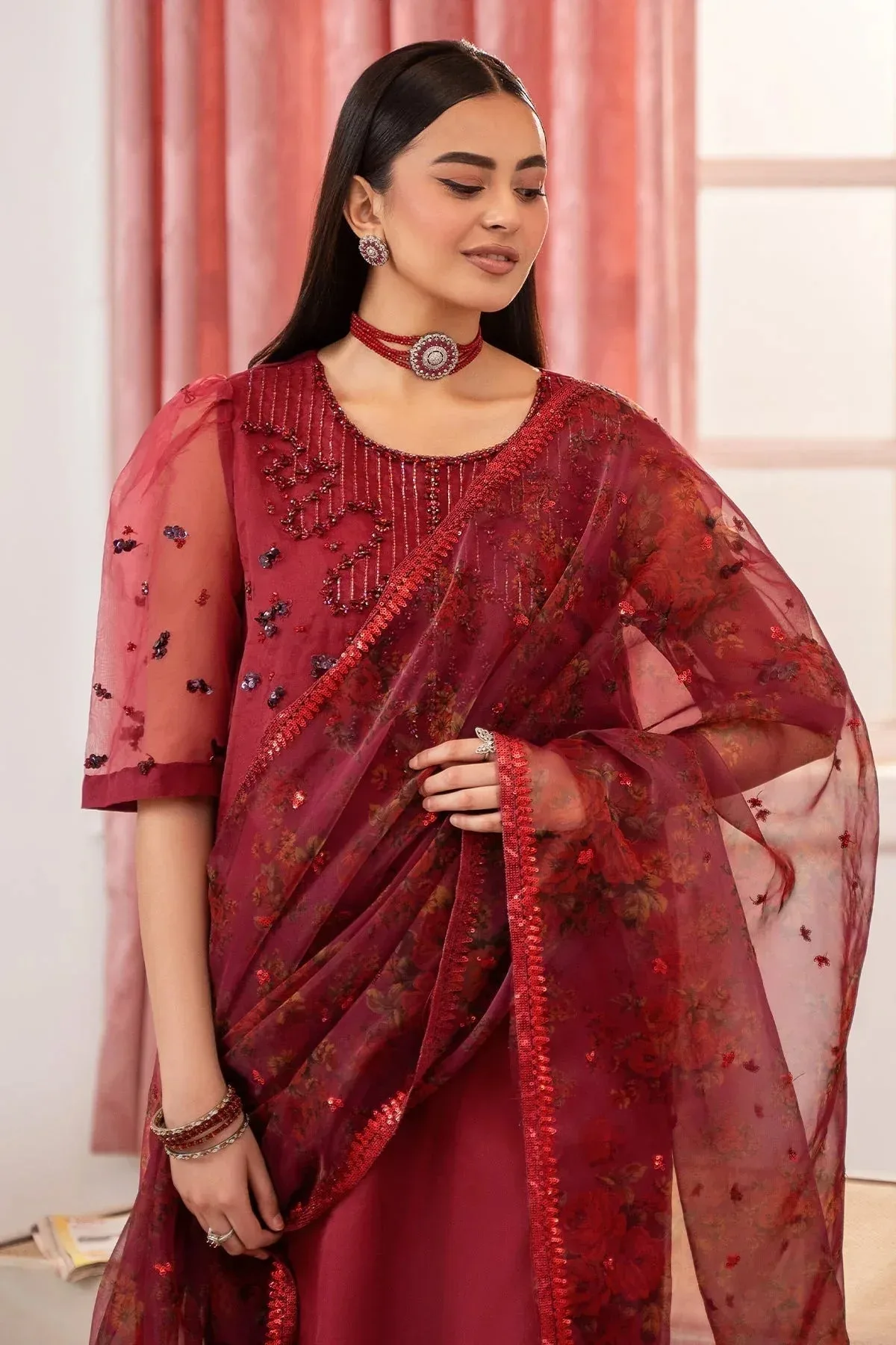 Charizma Festive Pret Maroon Raw Silk – view 3 – Poshaq