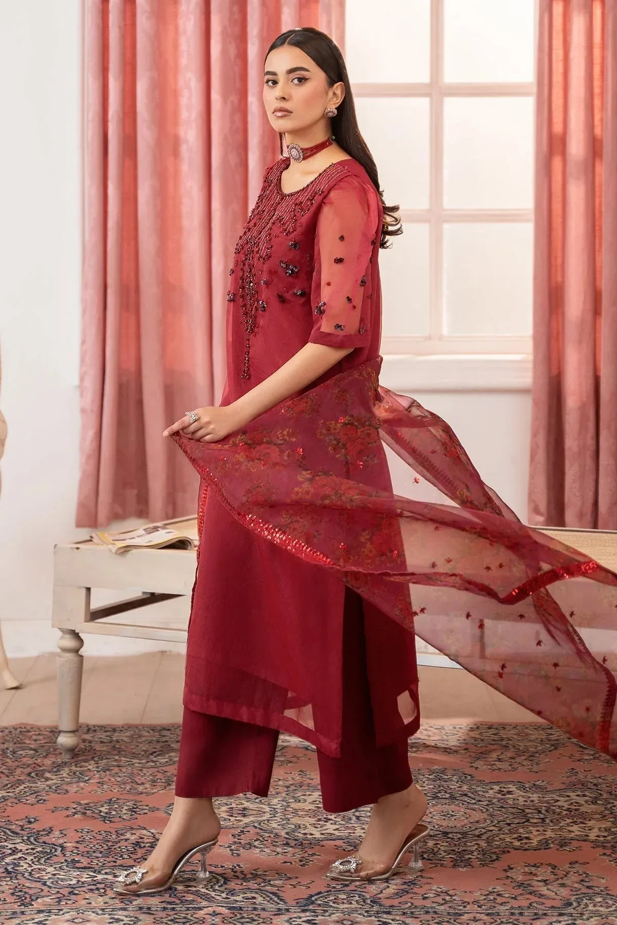 Charizma Festive Pret Maroon Raw Silk – view 5 – Poshaq