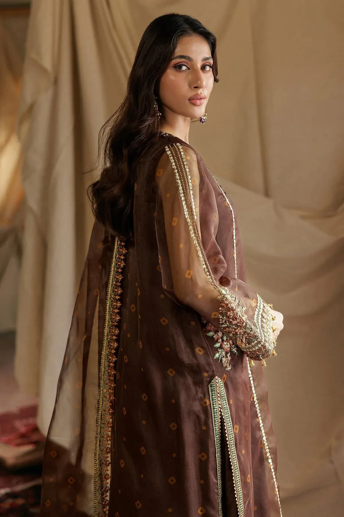Charizma Festive Pret Chocolate Brown Raw Silk – view 3 – Poshaq