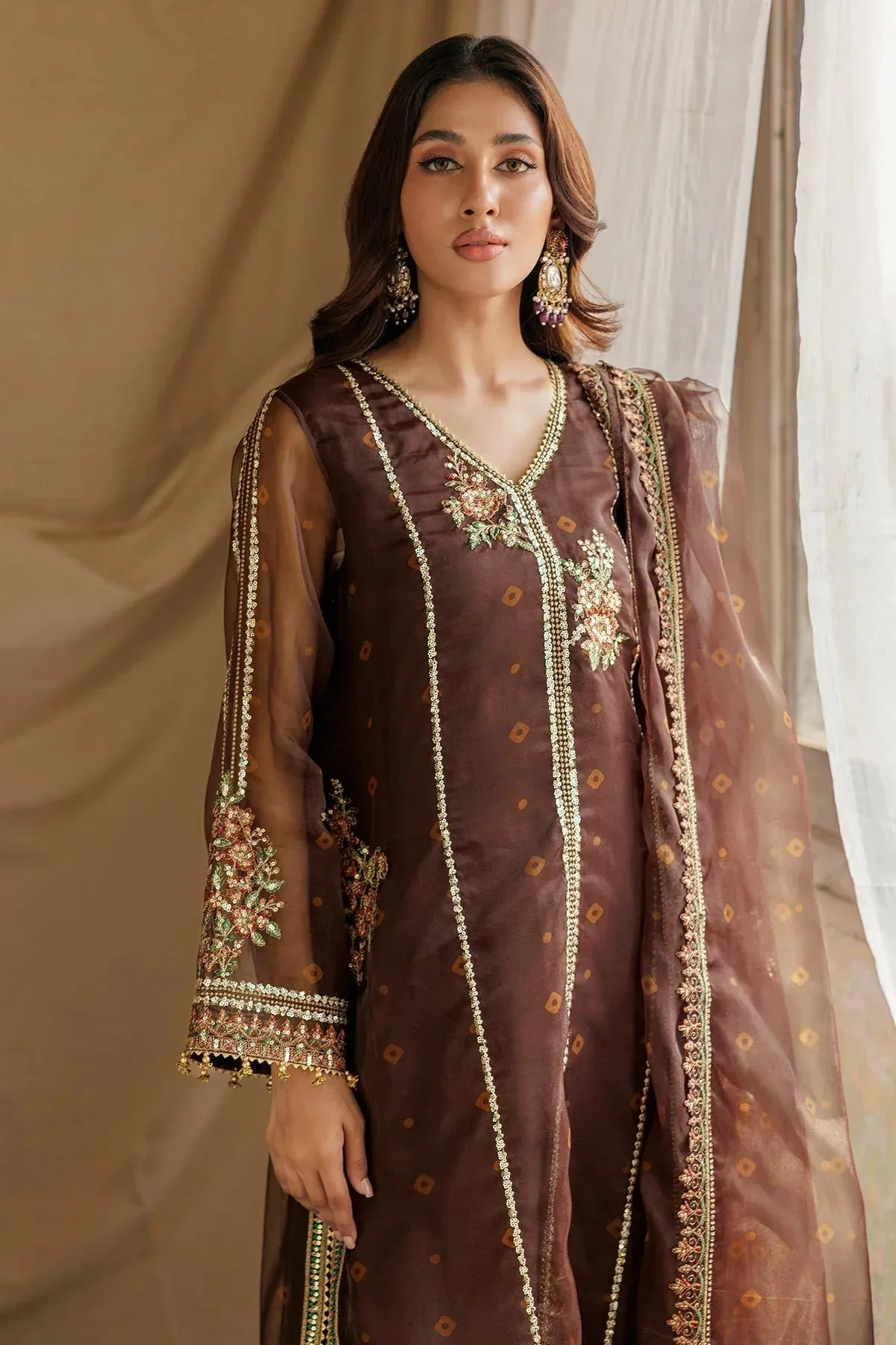 Charizma Festive Pret Chocolate Brown Raw Silk – view 4 – Poshaq