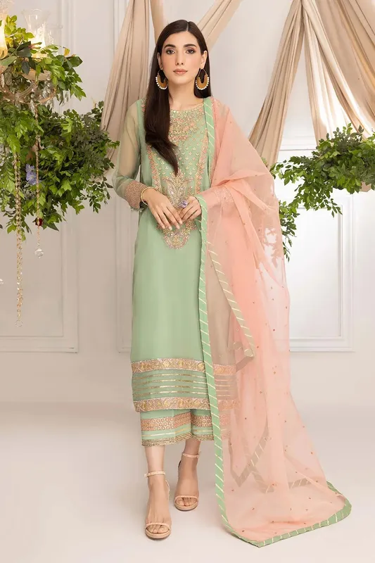 Charizma Festive Pret Mint Green Raw Silk – view 1 – Poshaq