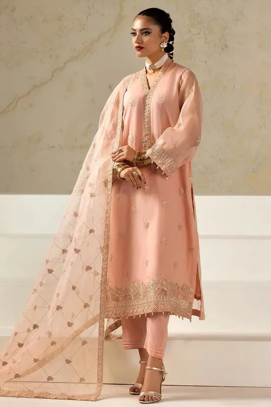 Charizma Festive Pret Peach Pink Raw Silk – view 1 – Poshaq