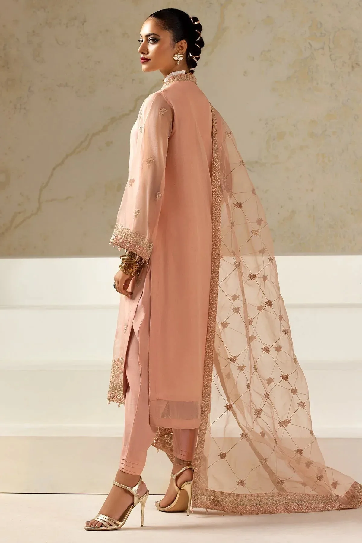 Charizma Festive Pret Peach Pink Raw Silk – view 2 – Poshaq