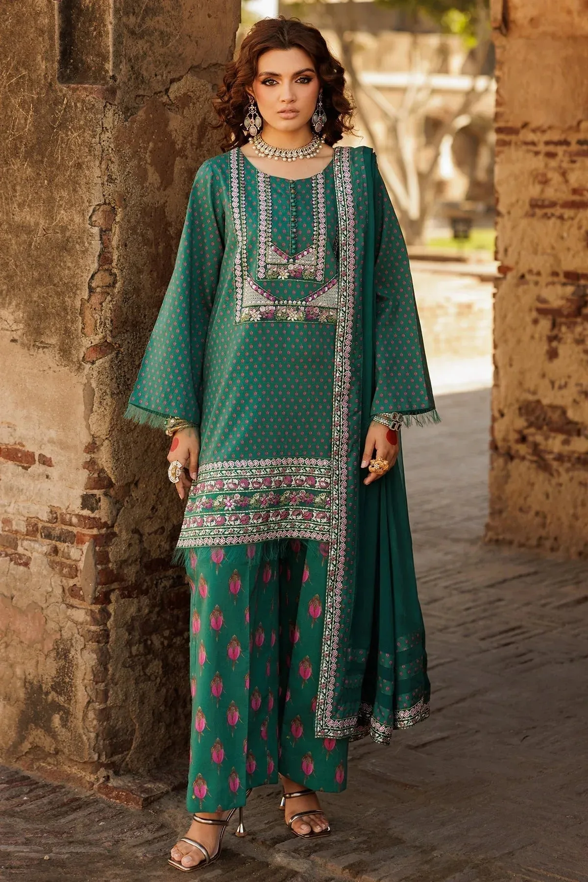 Charizma Niche Eid Edit Teal Green Chiffon – view 1 – Poshaq