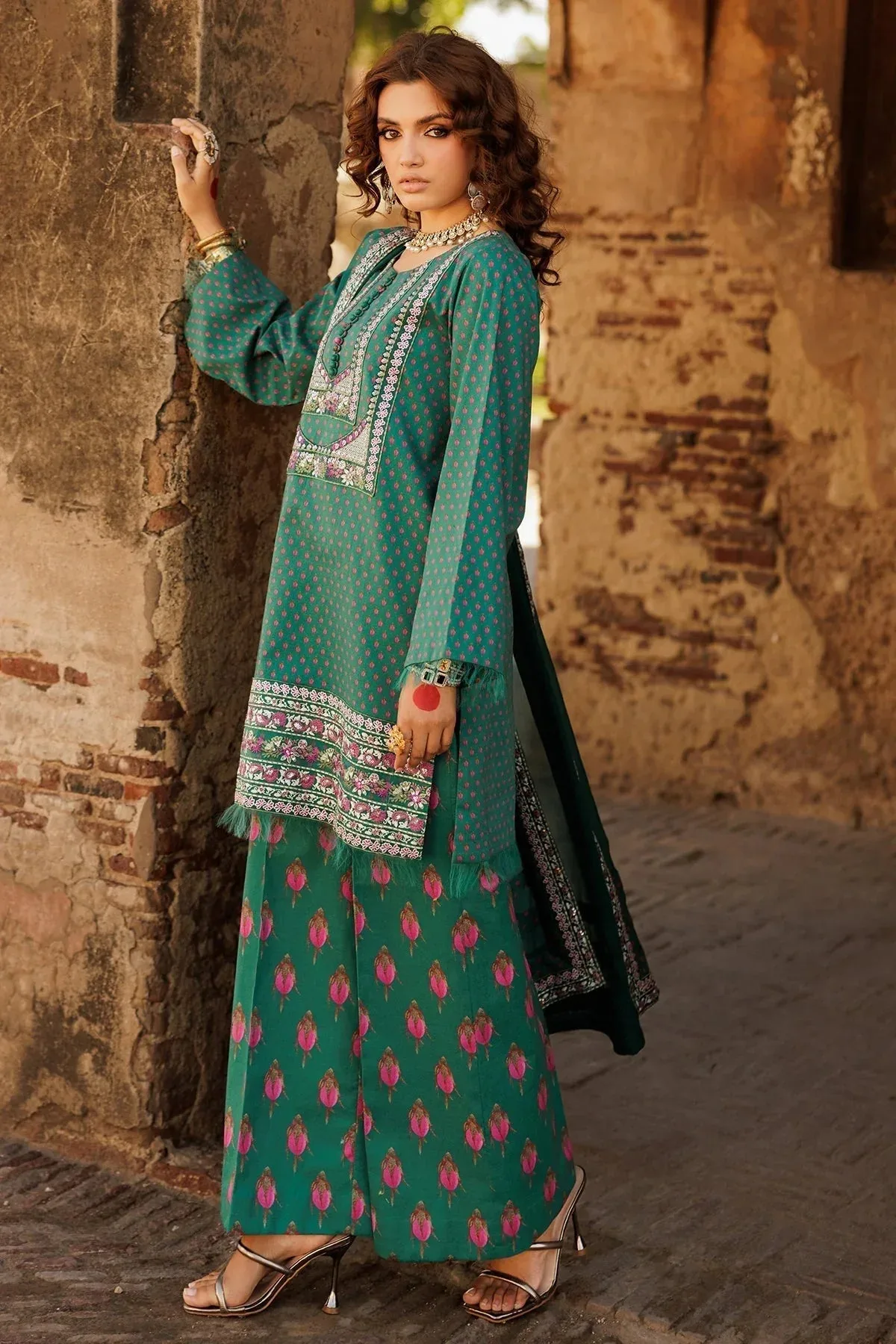 Charizma Niche Eid Edit Teal Green Chiffon – view 4 – Poshaq