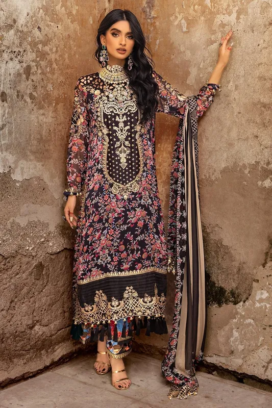 Charizma Vasl Chiffon Collection Black Raw Silk – view 1 – Poshaq