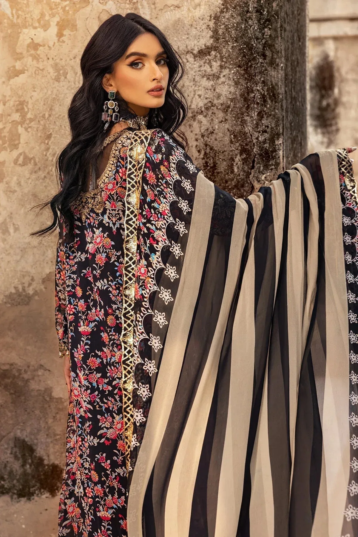 Charizma Vasl Chiffon Collection Black Raw Silk – view 10 – Poshaq