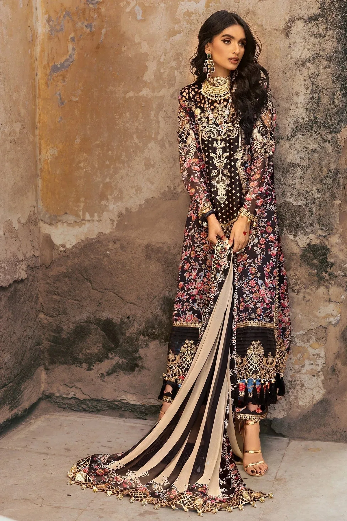 Charizma Vasl Chiffon Collection Black Raw Silk – view 2 – Poshaq