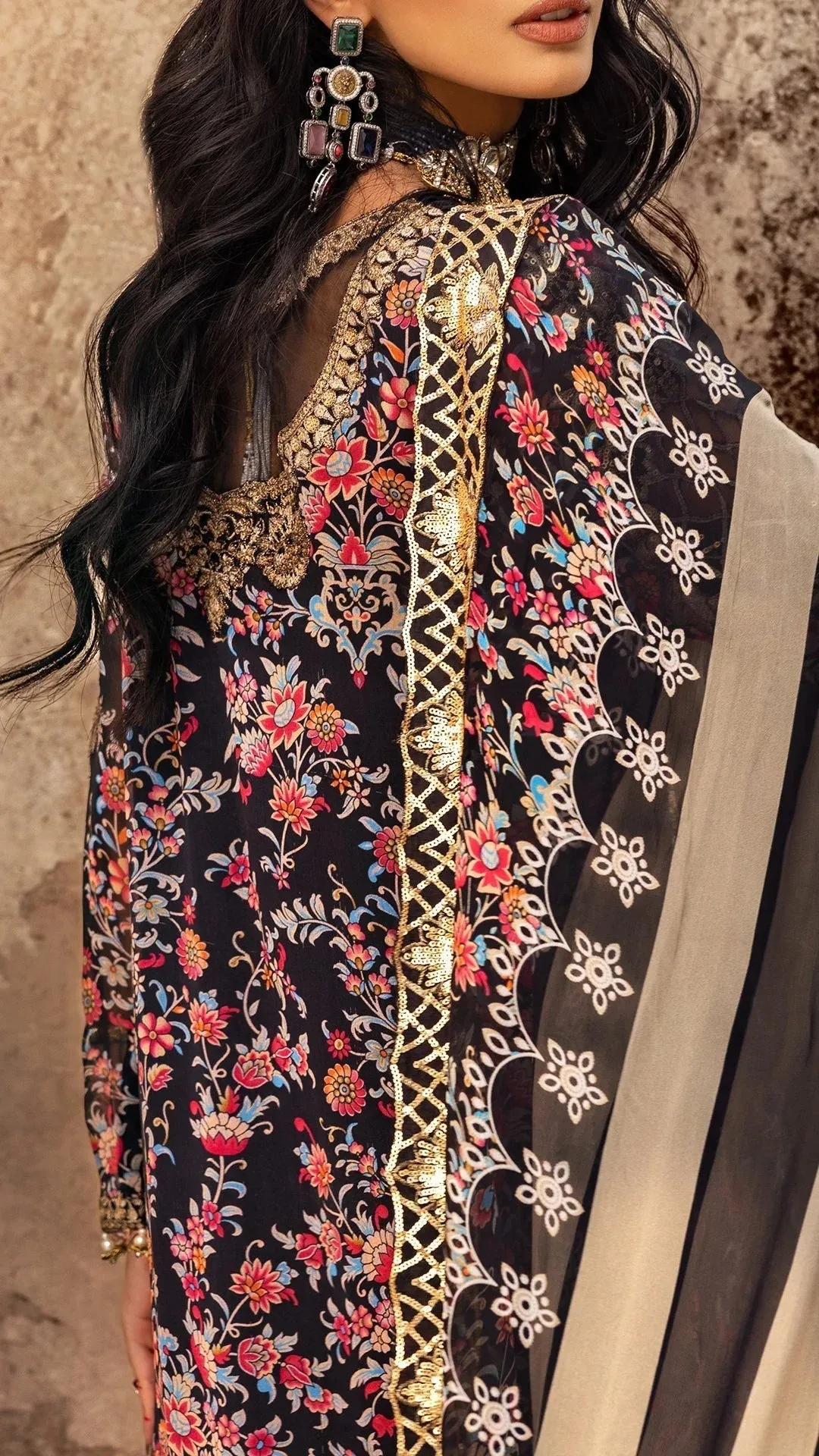 Charizma Vasl Chiffon Collection Black Raw Silk – view 7 – Poshaq