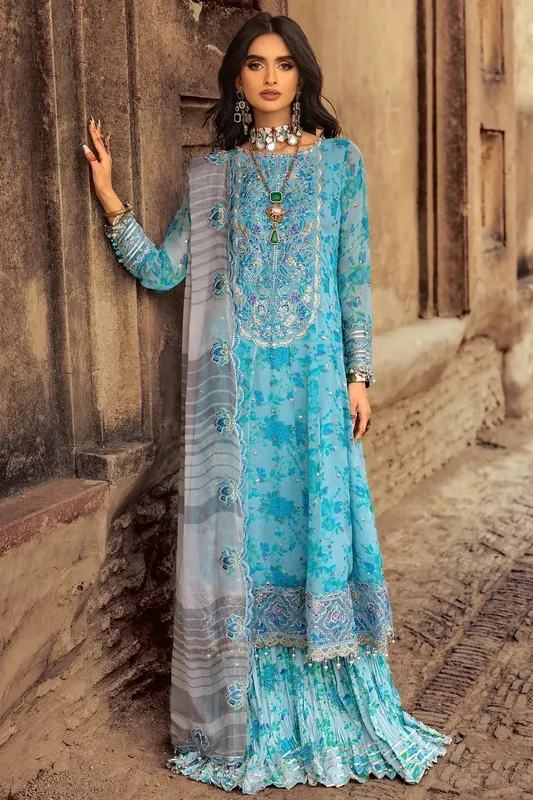 Charizma Vasl Chiffon Collection Light Blue Raw Silk – view 1 – Poshaq