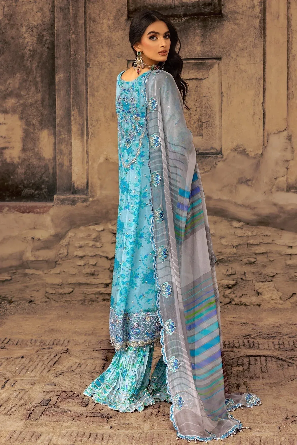 Charizma Vasl Chiffon Collection Light Blue Raw Silk – view 2 – Poshaq