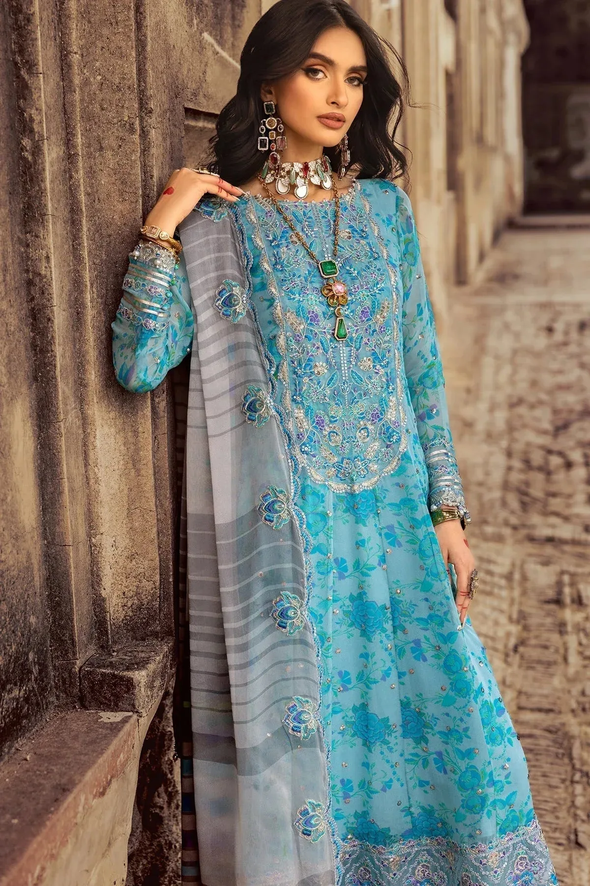 Charizma Vasl Chiffon Collection Light Blue Raw Silk – view 3 – Poshaq