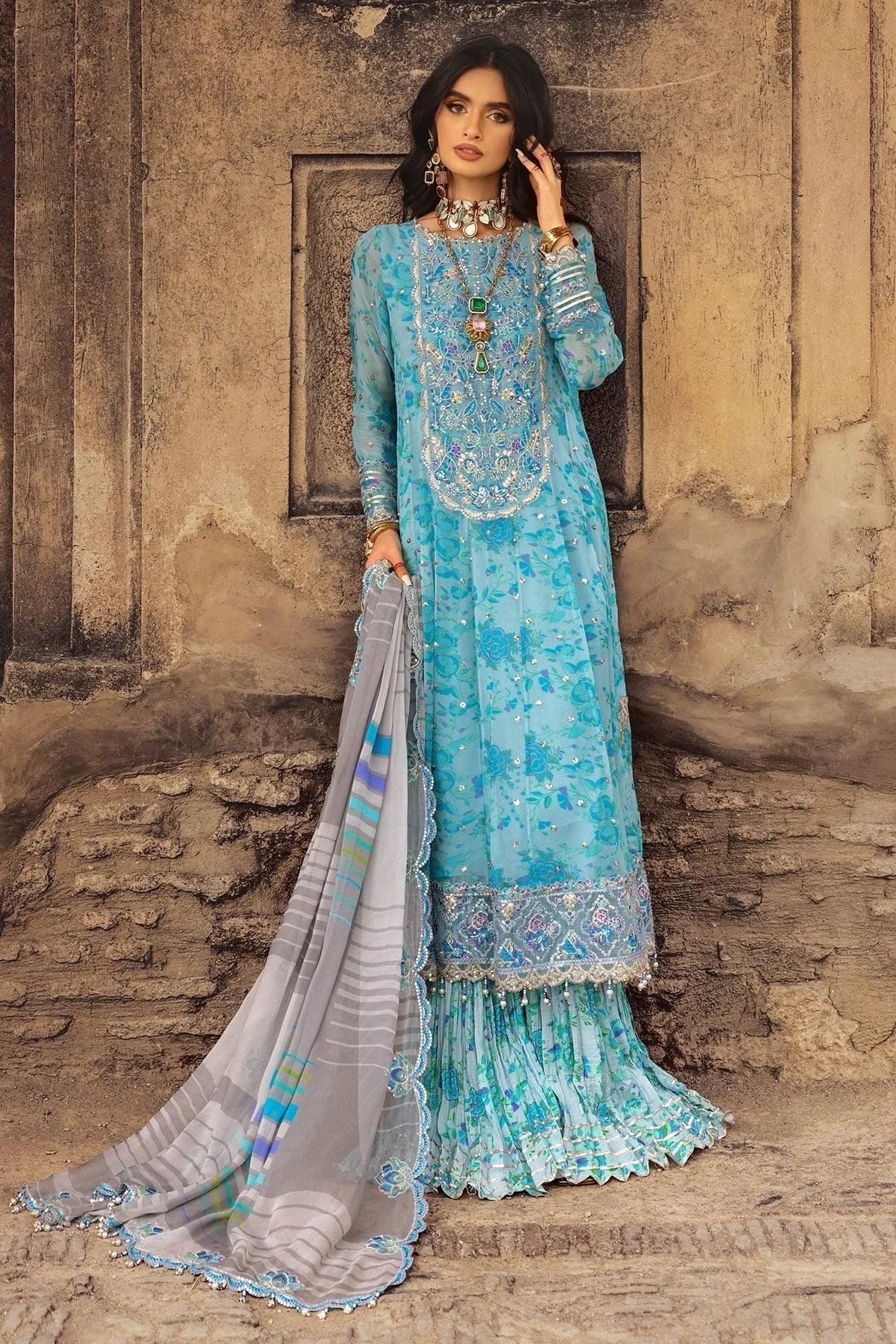 Charizma Vasl Chiffon Collection Light Blue Raw Silk – view 4 – Poshaq