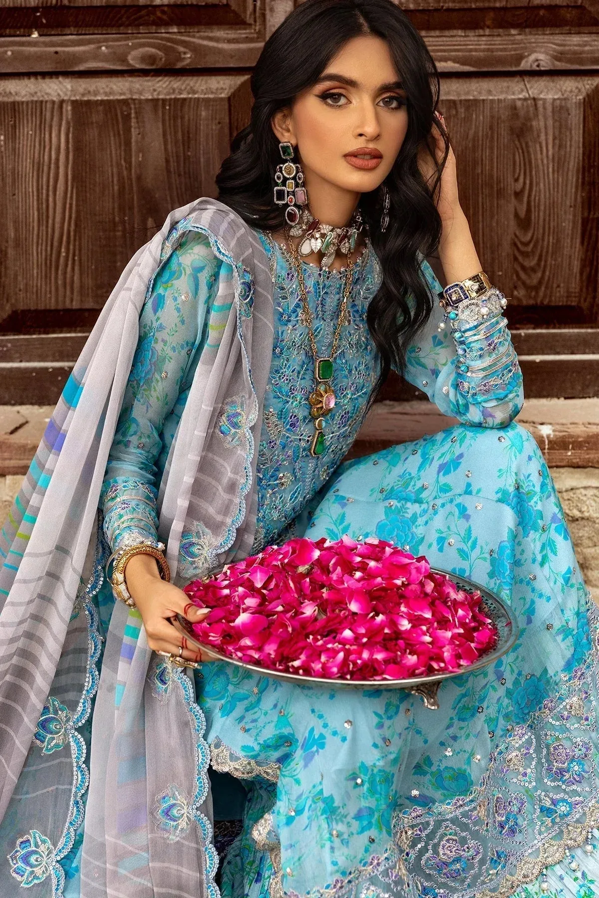 Charizma Vasl Chiffon Collection Light Blue Raw Silk – view 5 – Poshaq