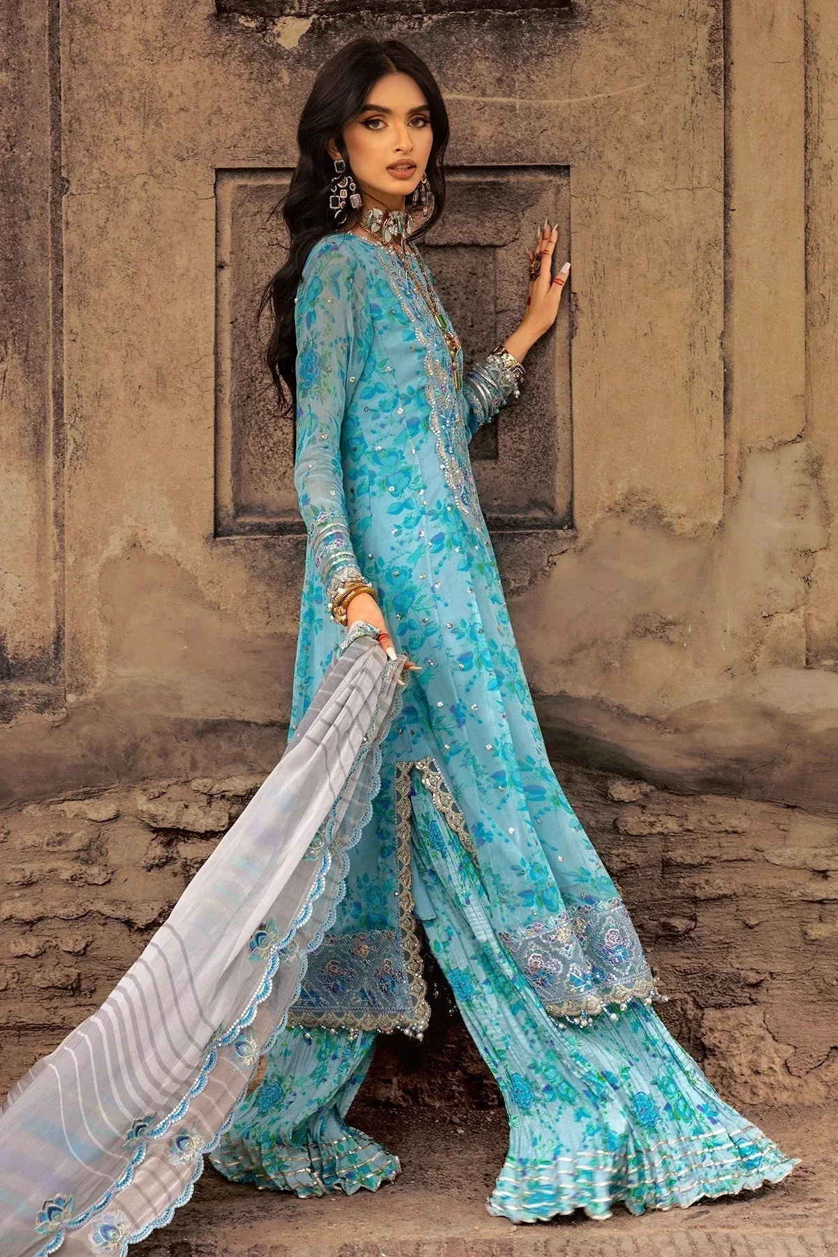 Charizma Vasl Chiffon Collection Light Blue Raw Silk – view 6 – Poshaq