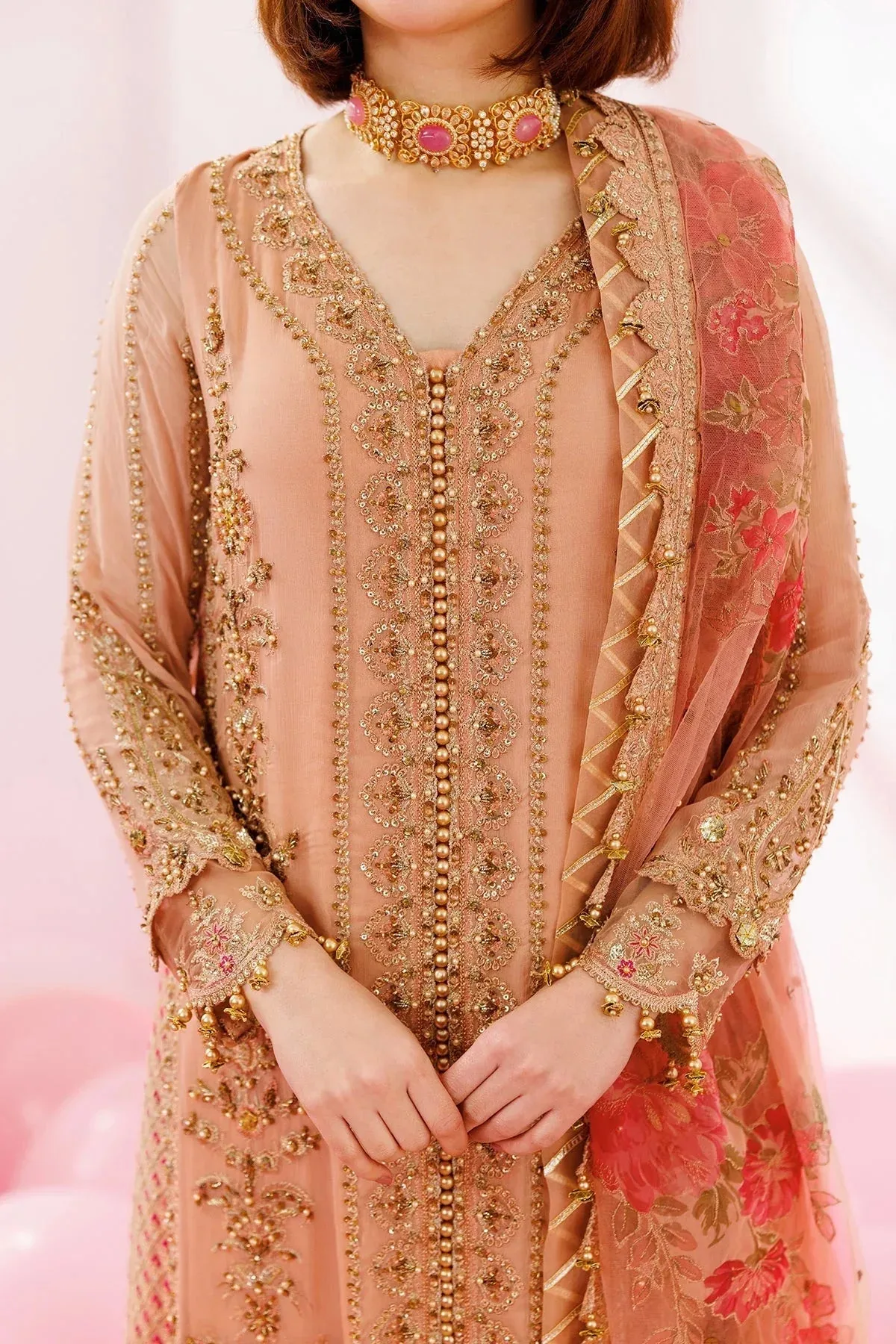 Charizma Dastaan e Jashaan 25 Peach Pink Raw Silk – view 3 – Poshaq