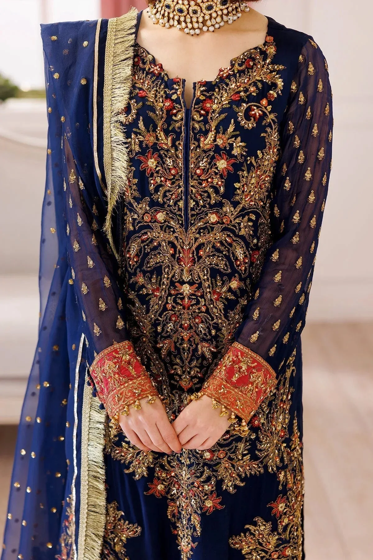 Charizma Dastaan e Jashaan 25 Navy Blue Raw Silk – view 2 – Poshaq