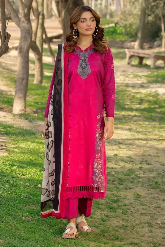 Charizma C prints Lawn Carrot Pink Chiffon – view 1 – Poshaq