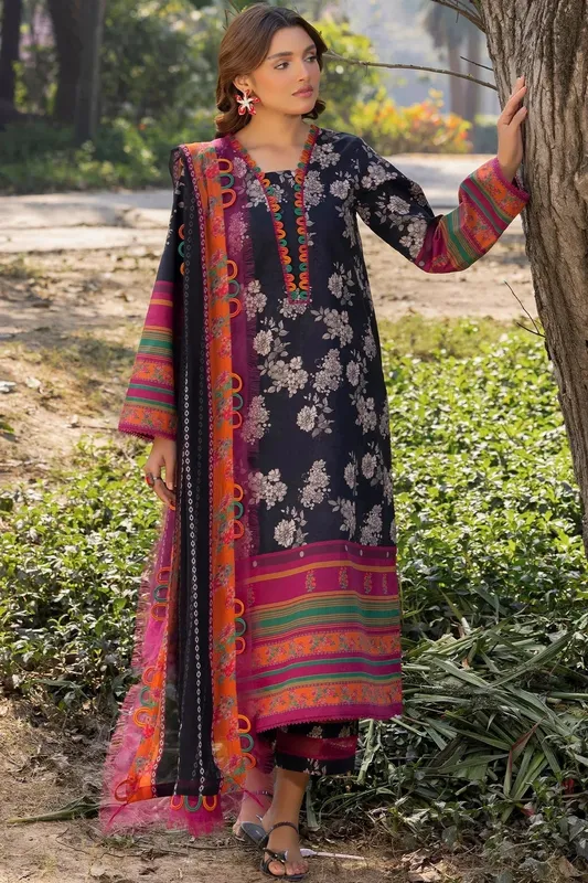 Charizma C prints Lawn Black Chiffon – view 1 – Poshaq