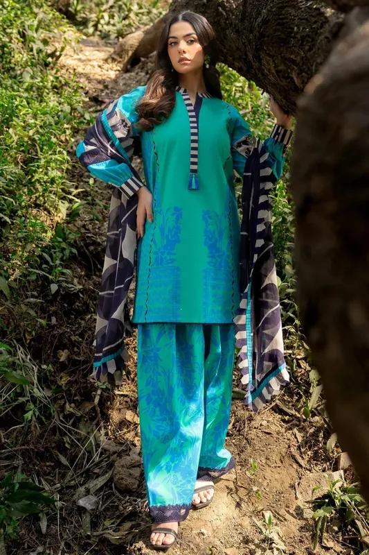 Charizma C prints Lawn Bright Teal Chiffon – view 1 – Poshaq