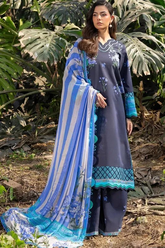 Charizma C prints Lawn Navy Chiffon – view 1 – Poshaq