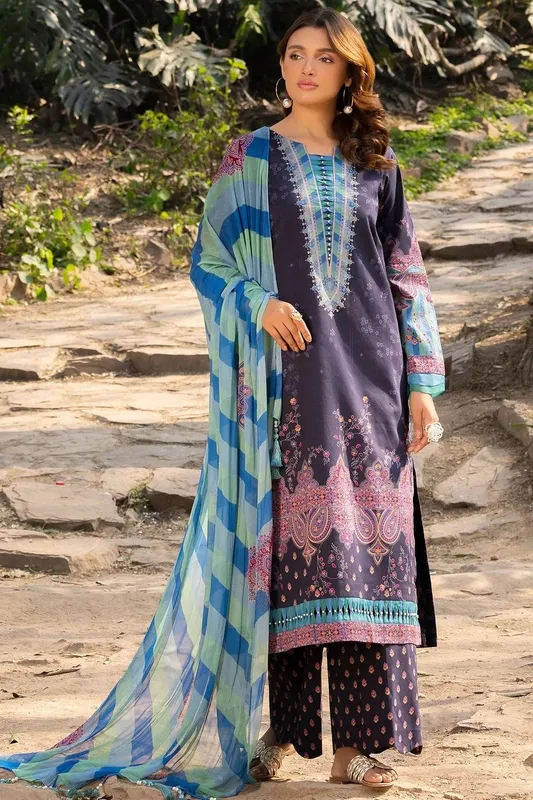 Charizma C prints Lawn Dark Purple Chiffon – view 1 – Poshaq