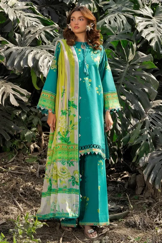 Charizma C prints Lawn Teal Green Chiffon – view 1 – Poshaq