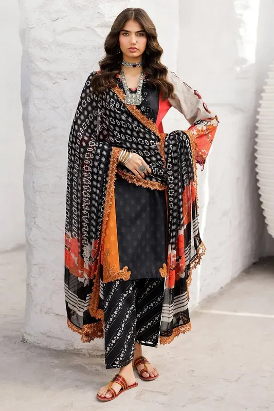 Charizma Rangoli Lawn Black Chiffon – view 1 – Poshaq