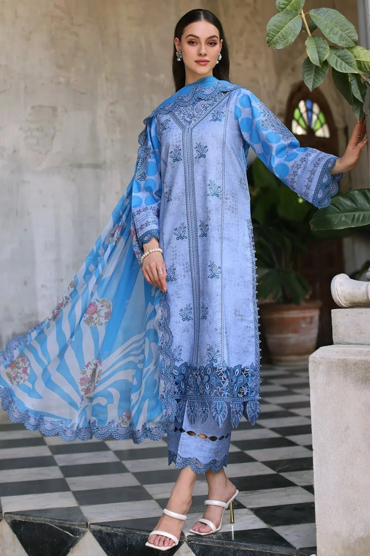 Charizma Miraas Lawn Denium Blue Chiffon – view 1 – Poshaq
