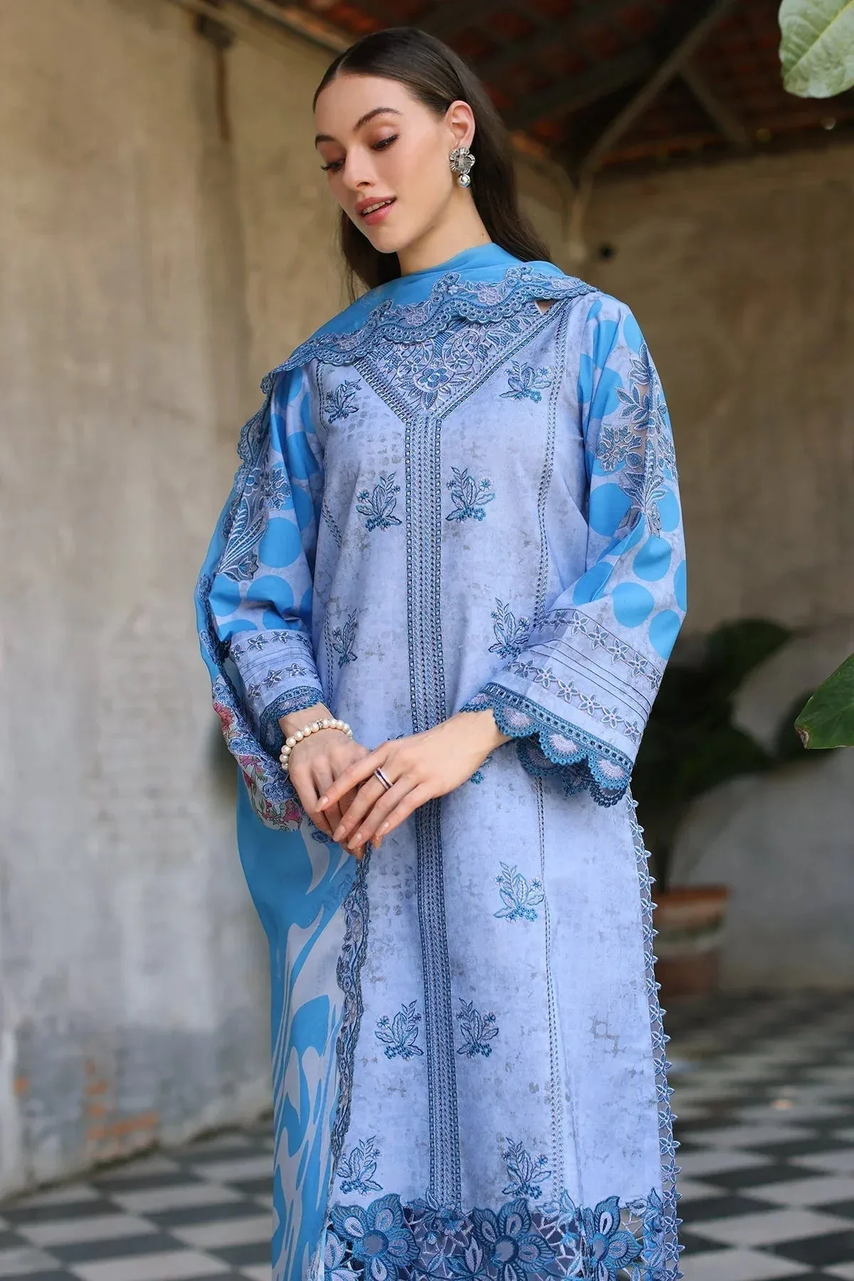 Charizma Miraas Lawn Denium Blue Chiffon – view 2 – Poshaq