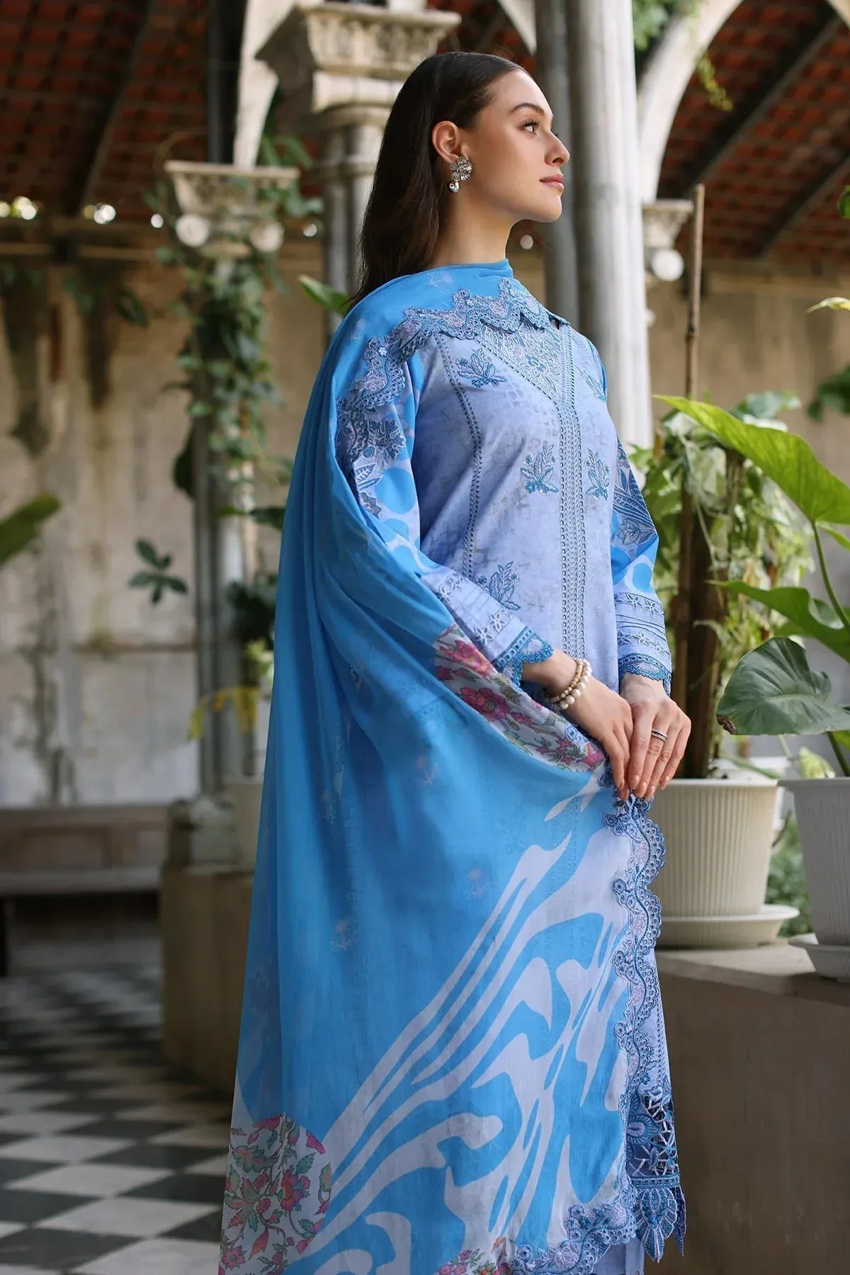 Charizma Miraas Lawn Denium Blue Chiffon – view 4 – Poshaq