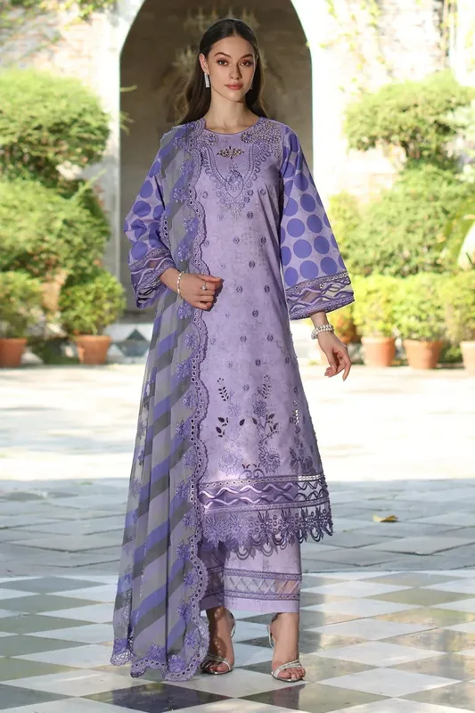 Charizma Miraas Lawn Lilac Gray Chiffon – view 1 – Poshaq