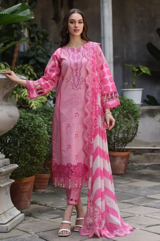 Charizma Miraas Lawn Rose Pink Chiffon – view 1 – Poshaq