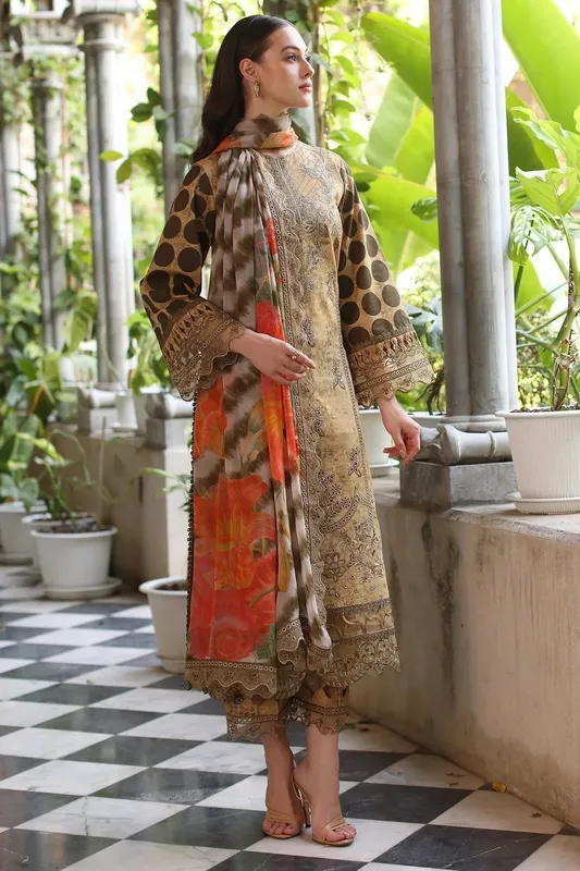 Charizma Miraas Lawn Caramel Chiffon – view 1 – Poshaq