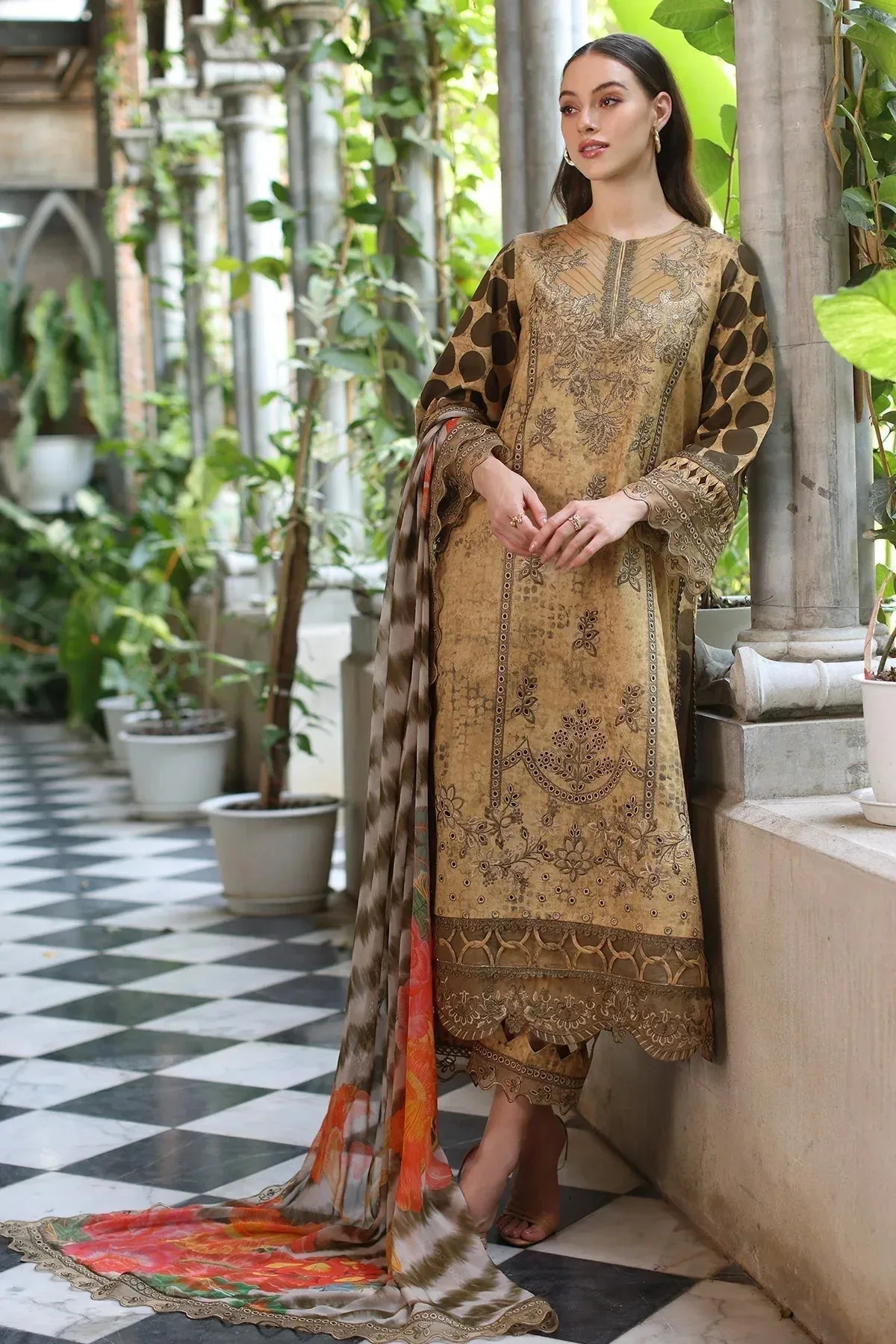Charizma Miraas Lawn Caramel Chiffon – view 2 – Poshaq