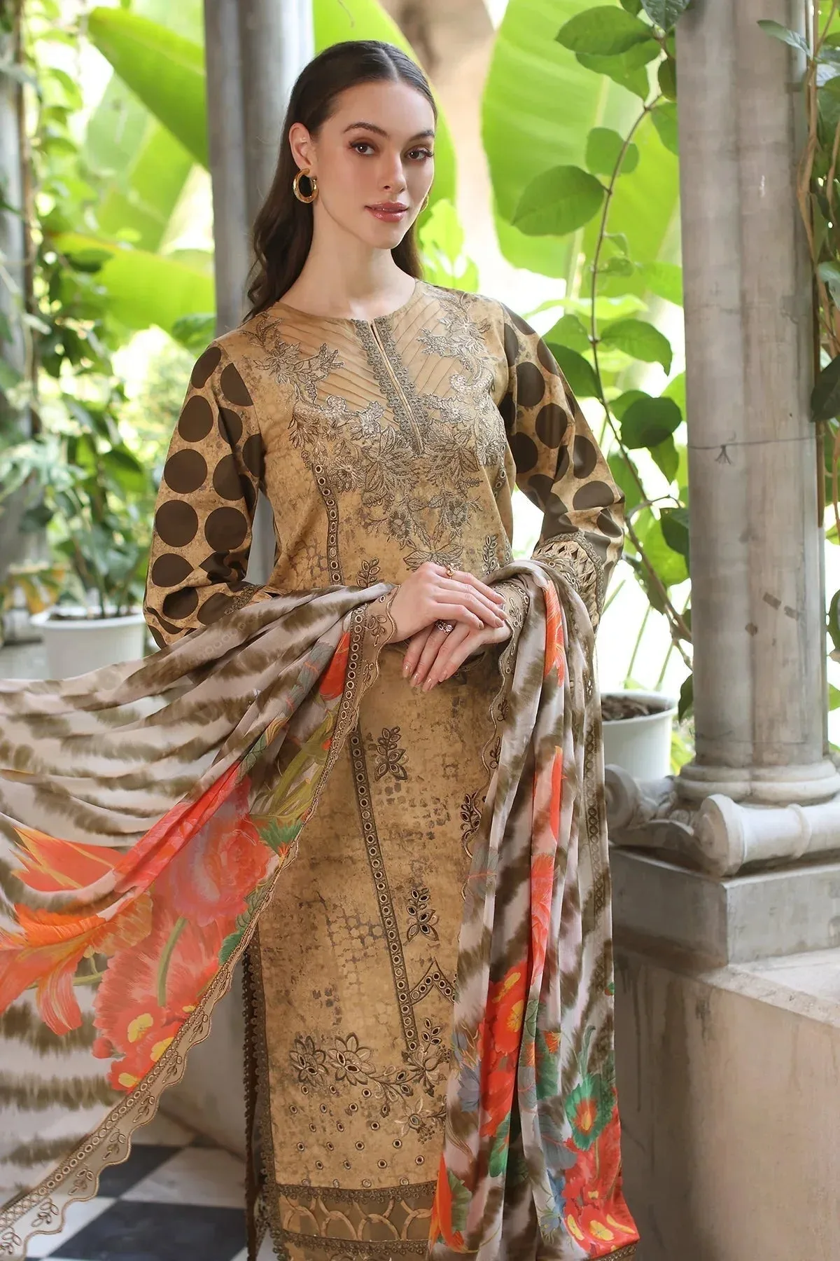Charizma Miraas Lawn Caramel Chiffon – view 4 – Poshaq