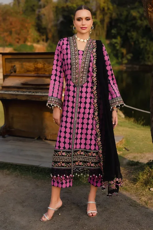 Charizma Qara Festive Edit 25 Rose Pink Chiffon – view 1 – Poshaq