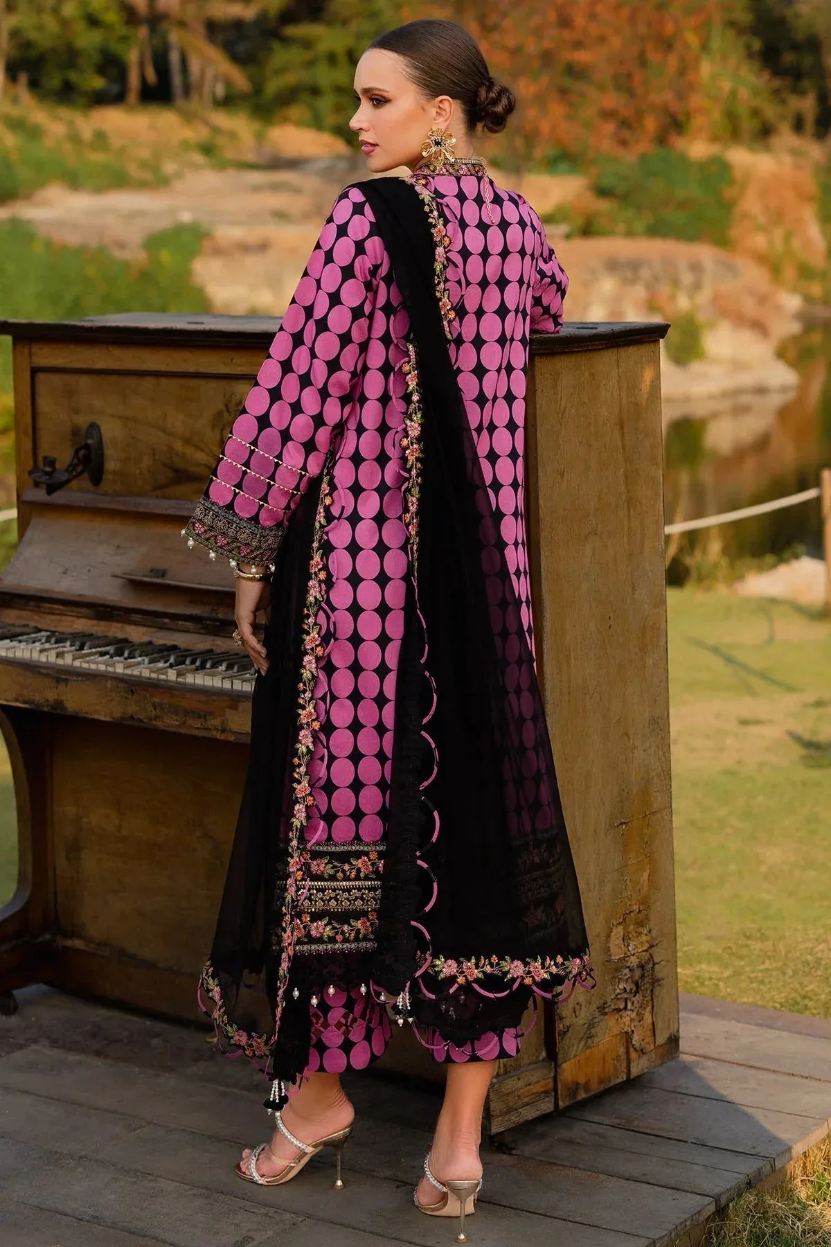 Charizma Qara Festive Edit 25 Rose Pink Chiffon – view 2 – Poshaq