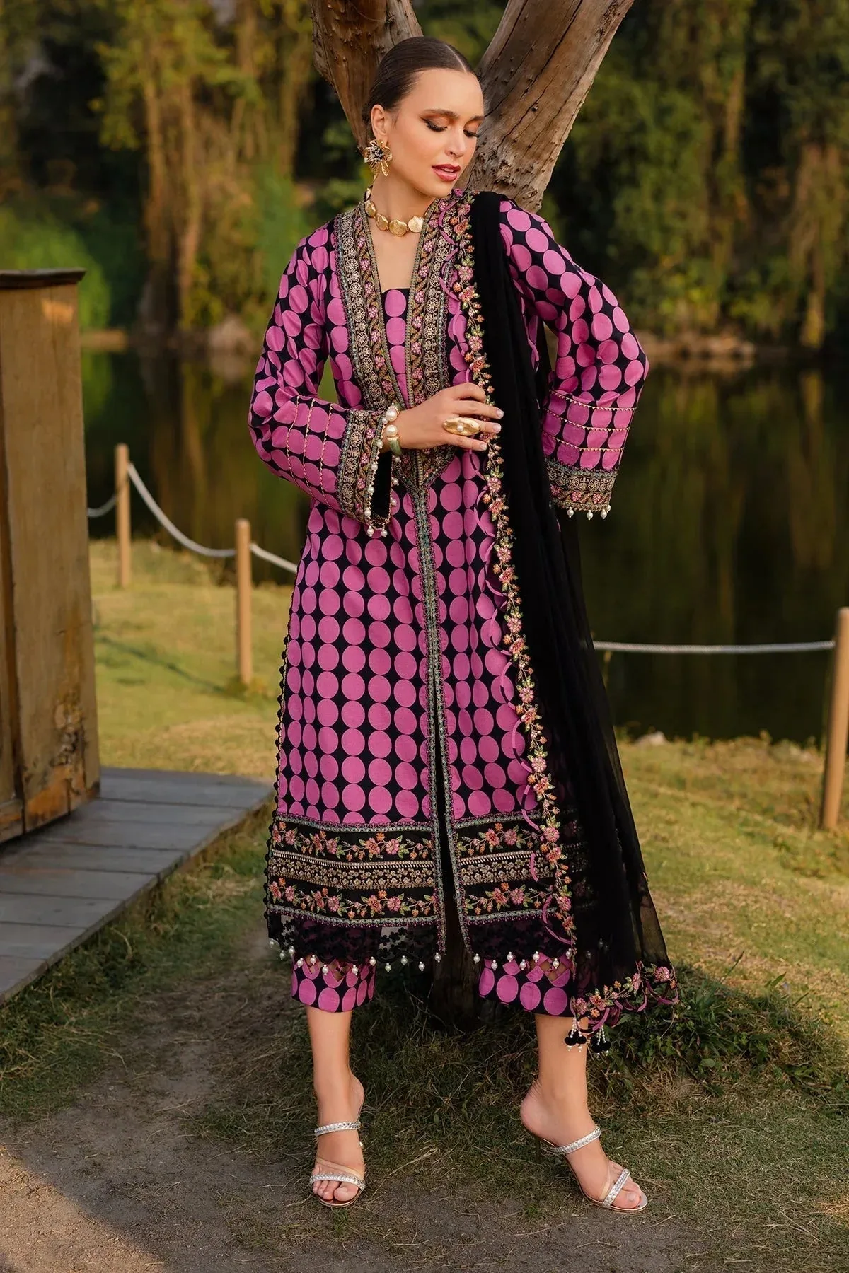 Charizma Qara Festive Edit 25 Rose Pink Chiffon – view 3 – Poshaq