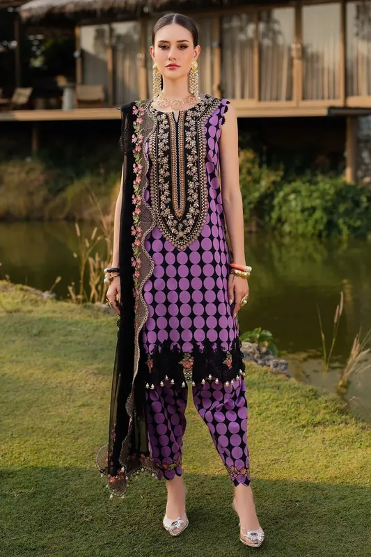 Charizma Qara Festive Edit 25 Purple Chiffon – view 1 – Poshaq